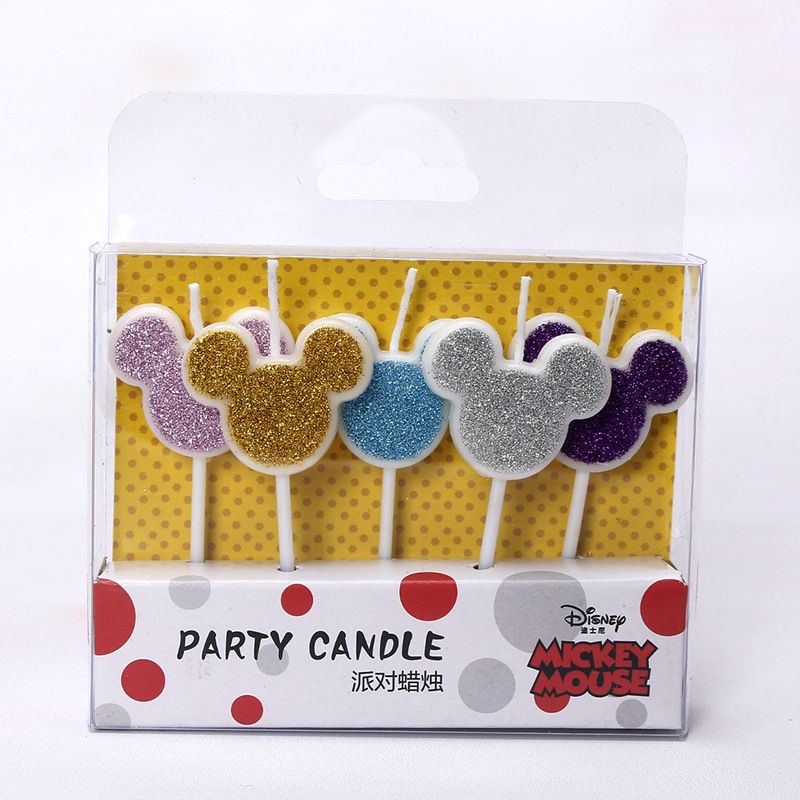 Genuino al por mayor fiesta de cumpleaños de los niños vela Pooh carta ratón colorido lentejuelas pastel de cumpleaños vela