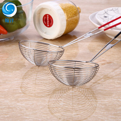 New model factory wholesale: Stainless steel small wire strainer with rubber-coated handle, mesh colander, hot pot spoon, and large strainer—also perfect for noodle scooping.