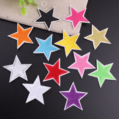 Embroidered patch with multi-color full embroidery of a five-pointed star, for clothing, bags, packaging, decorations, and badges.
