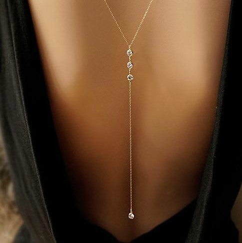 C163 Simple Diamond Backless Chain necklace Body Chain back necklace Simple Women's back Chain