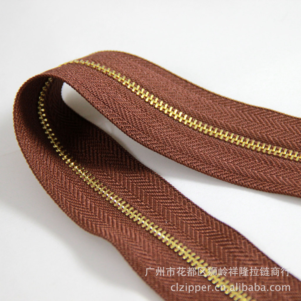 3#黄金4cm加宽布带Y牙双拉金属码装拉链 广州拉链工厂批发