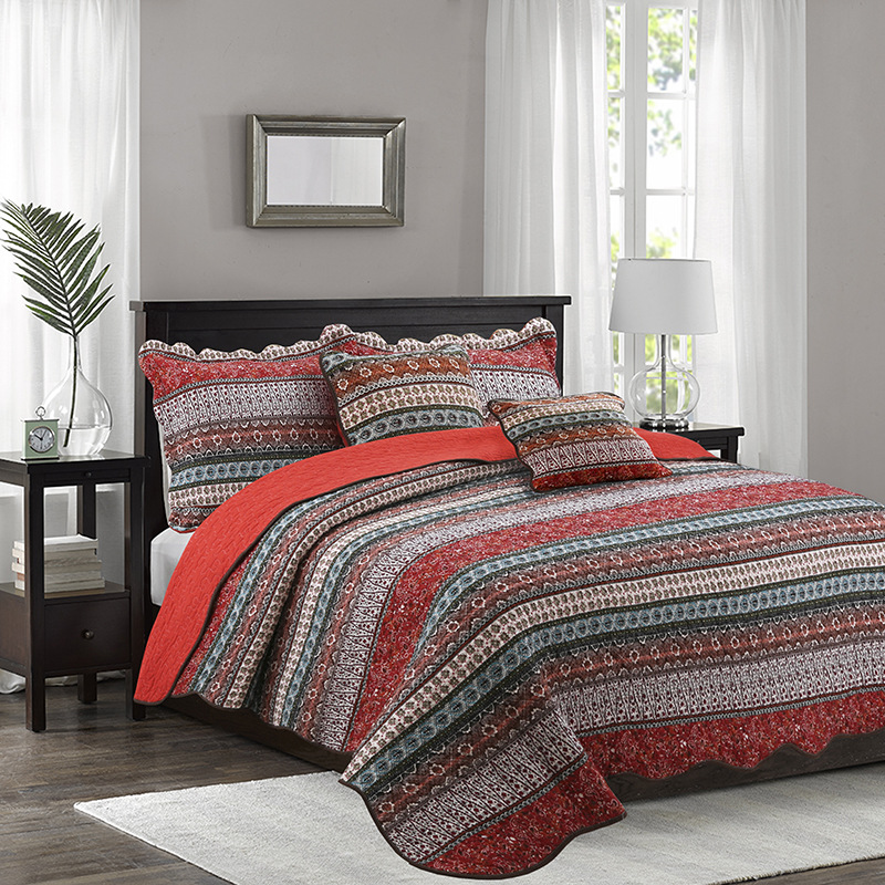 Drop-shipping Pastoral Style Quilted Bedspread Striped Cotton Bedding Three-piece Set, Wholesale From Manufacturer_voghion.com