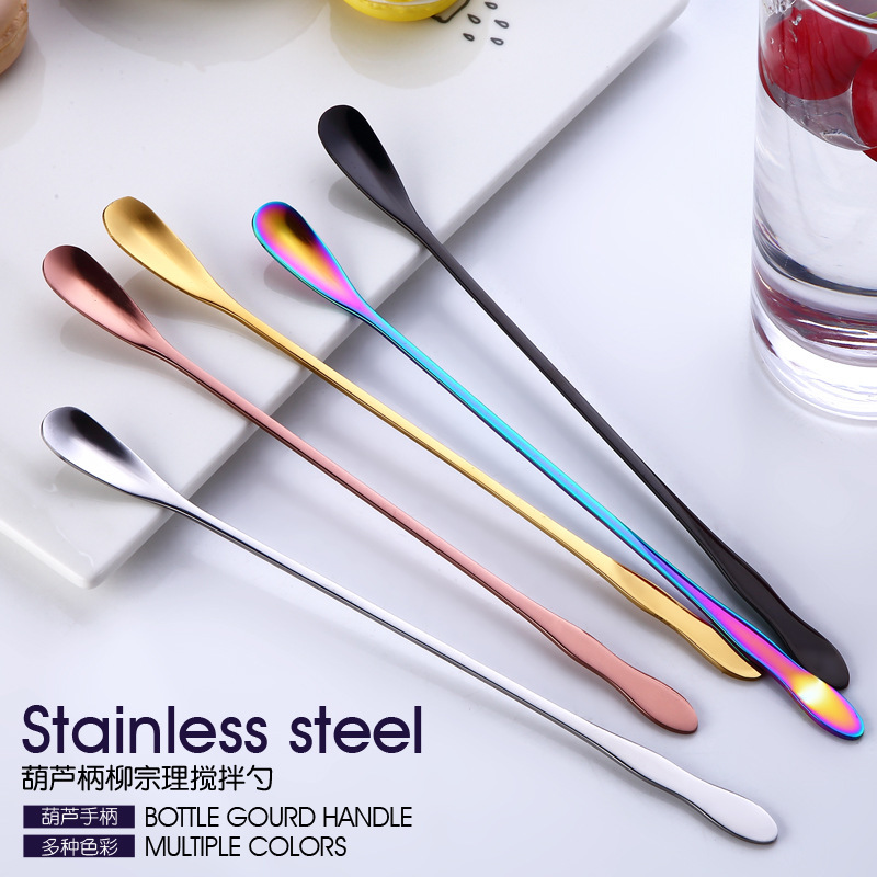 Japanese Liu Zongli same style stainless steel long handle ice spoon mixing spoon gourd handle tableware creative coffee spoon titanium plated Japanese Liu Zongli same style stainless steel long handle ice spoon mixing spoon gourd handle tableware creative coffee spoon titanium plated