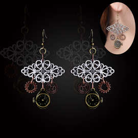 欧美风蒸汽朋克饰品 钟表齿轮复古夸张耳环 亚马逊跨境热卖耳坠