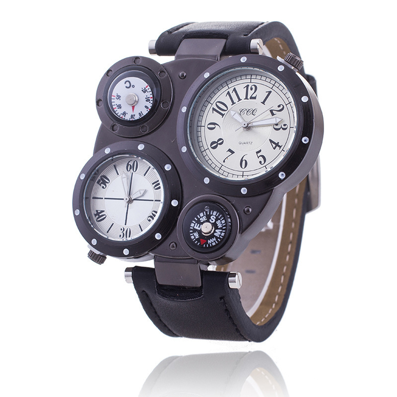 Cross-border Foreign Trade Explosions Fashion Men's Belt Watch Double Movement Watch Thermometer Compass Quartz Wristwatch