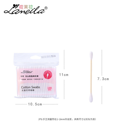 Lamer 100 Pack Double-Ended Cotton Swabs, Lint-Free Cotton Tips, Cosmetics & Beauty Cotton Swabs, Bagged, Model A650, Factory Direct