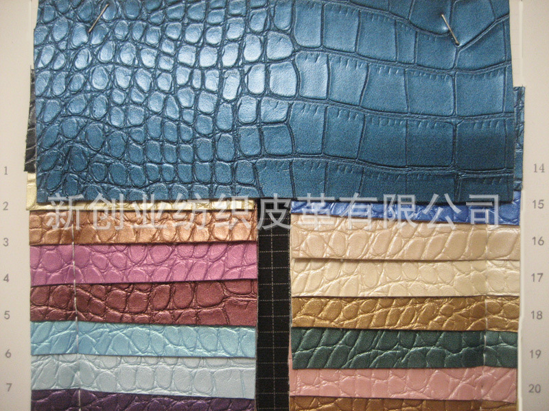 珠光鳄鱼纹PU革箱包手袋人造革化妆包装璜包装工艺沙发家具皮料