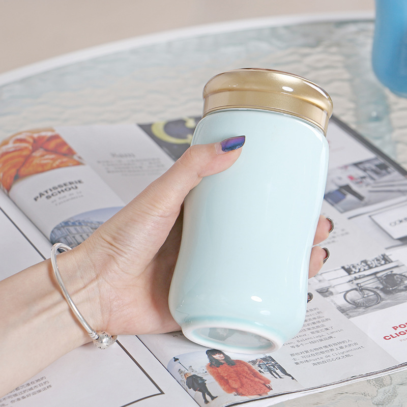 一件定制陶瓷活水活玉瓷户外运动水杯保温杯直播代发随身杯青瓷