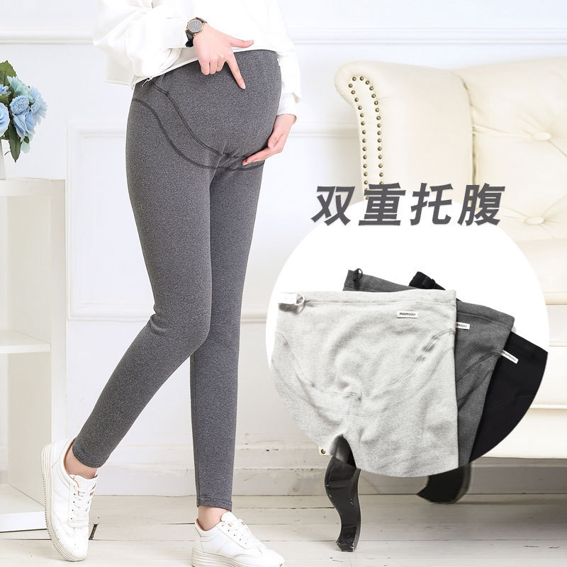 Korean version of double belly pregnant women's pants pregnant women's leggings sanding spring and autumn winter clothing plus fat plus size good quality