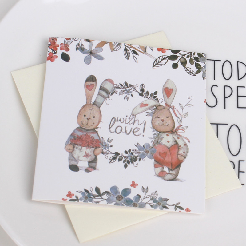 Tarjeta de felicitación mini creativa de dibujos animados lindo regalo de negocios tarjeta de felicitación bendición DIY tarjeta pequeña tarjeta de mensaje con sobre