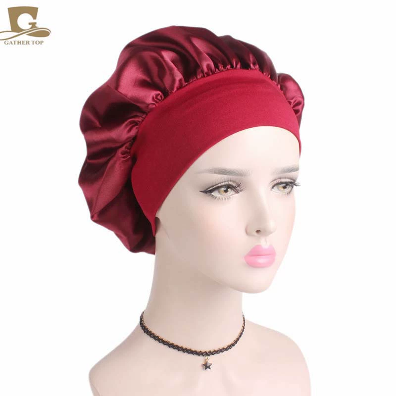 Sleeping Hat TJM-301 — Wide-Edge High-Elastic Ladies Hair Care Cap, Satin-Look, 56–58 cm