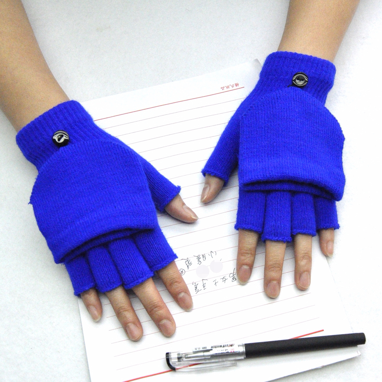 Adulto invierno a prueba de frío caliente Flip medio dedo guantes estudiante escritura antideslizante medio dedo expuestos guantes de punto