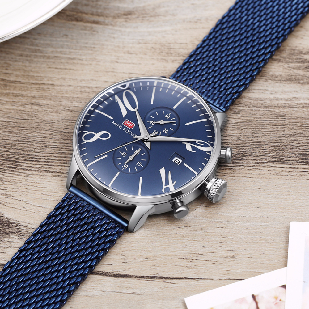 MINI FOCUS/Men's Business Watch/Calendar Waterproof/Metal Mesh Belt/Europe and America Best Selling 0135G