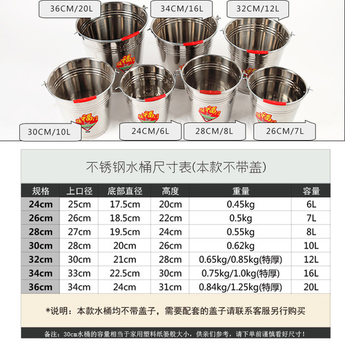 Thickened stainless steel water bucket, water bucket, oil bucket, floor cleaning bucket, large handle with lid tea water bucket, household small water storage bucket