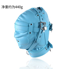 情趣藍色帶鎖頭套sm束縛面夫妻玩具調情罩透氣雙鼻孔一件代發蒙頭