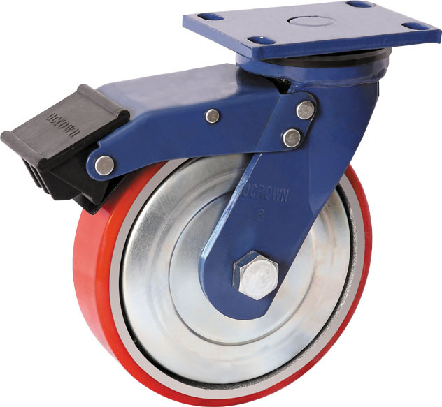 脚轮 8寸超重型铁芯聚氨脂万向带刹车轮优冠脚轮载重750公斤PU轮