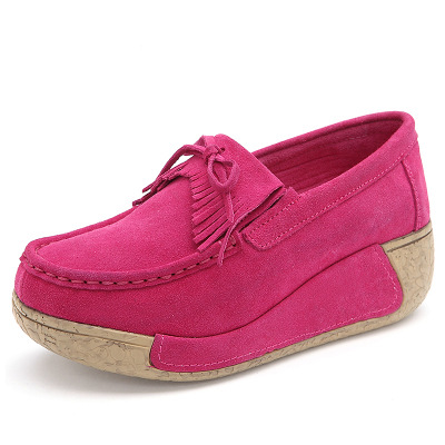 Primavera y otoño zapatos de mujer de muffin de borla de suela gruesa zapatos de cuña Zapatos de madre zapatos de mecedora de cuero planos zapatos de mujer TOS más el tamaño 43