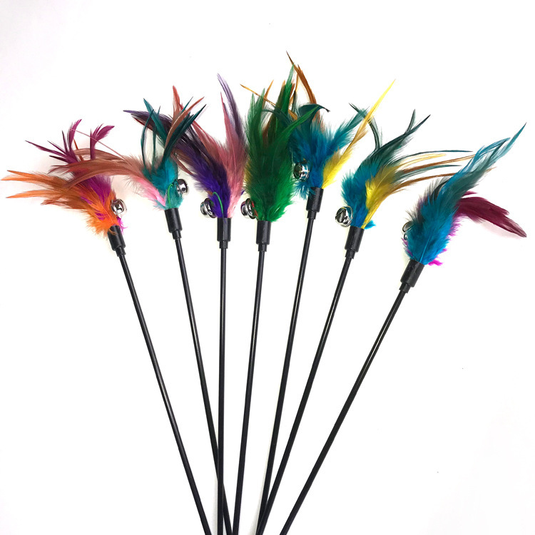 Wholesale Pet Cat Toys, Chicken Feather Bell, Cat Teasing Stick, Long Pole, Colorfulful Feather Cat Teasing Stick, Scratch-Resistant, Bite-Resistant and Boredom Relief