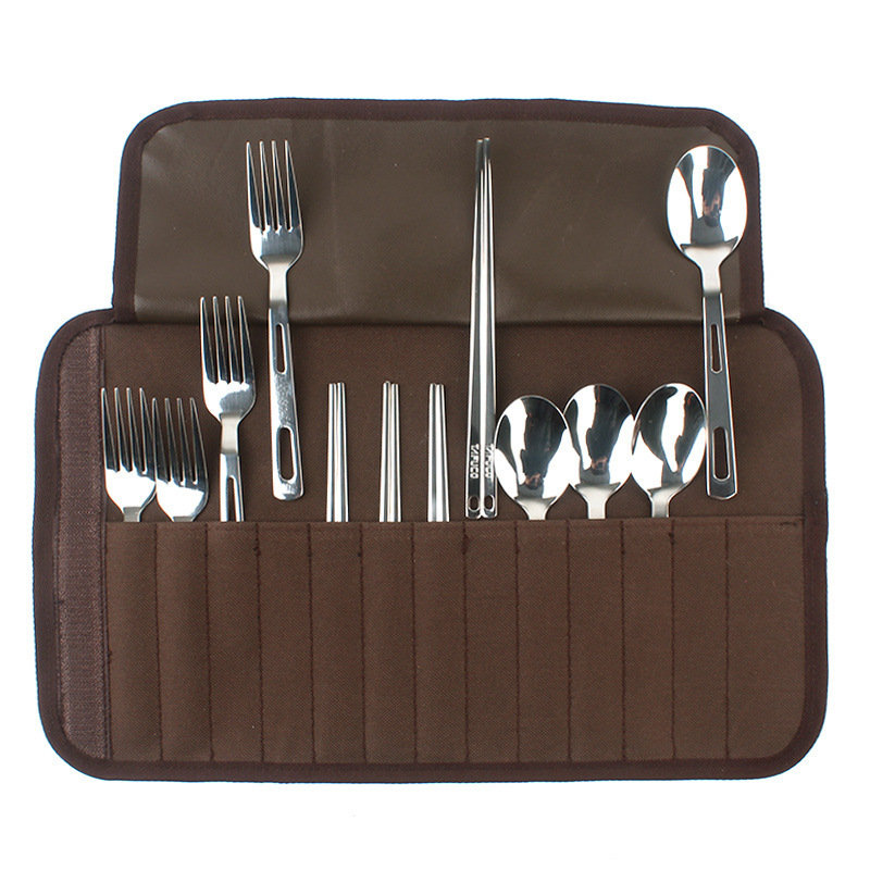 Outdoor Tableware Set Camping Bbq 4 Person Tableware Portable Stainless Steel Spoon Chopsticks Fork Travel Picnic Bag