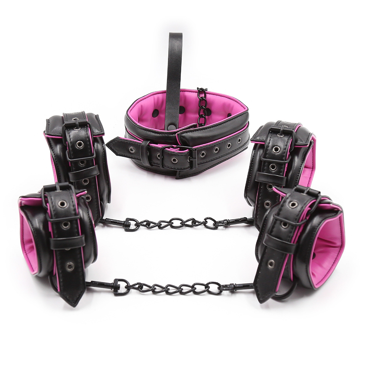 Suministro directo de fábrica al por mayor sexy productos adultos del sexo cuero pu esponja suave esposas tobillo cuff collar perro cadena