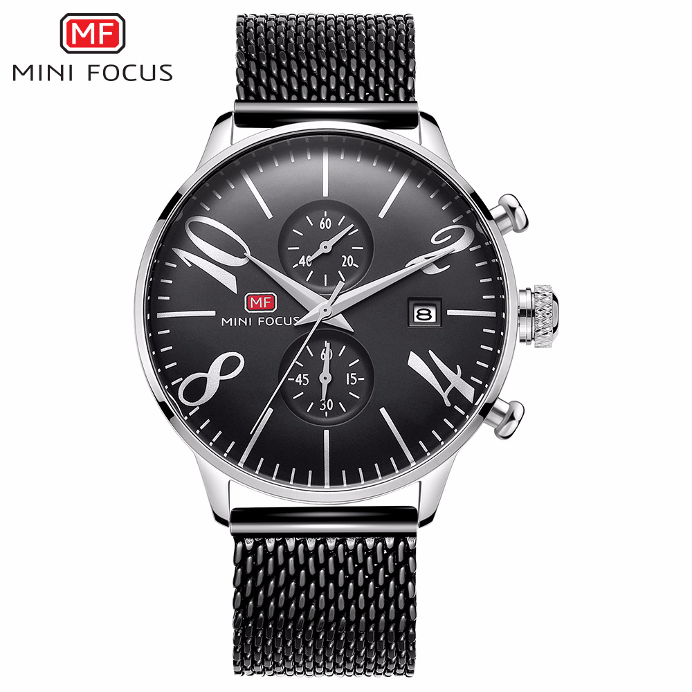MINI FOCUS/Men's Business Watch/Calendar Waterproof/Metal Mesh Belt/Europe and America Best Selling 0135G