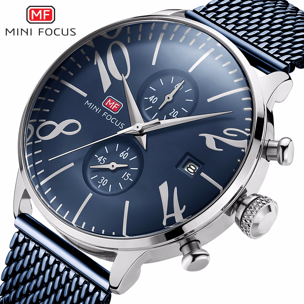 MINI FOCUS/Men's Business Watch/Calendar Waterproof/Metal Mesh Belt/Europe and America Best Selling 0135G