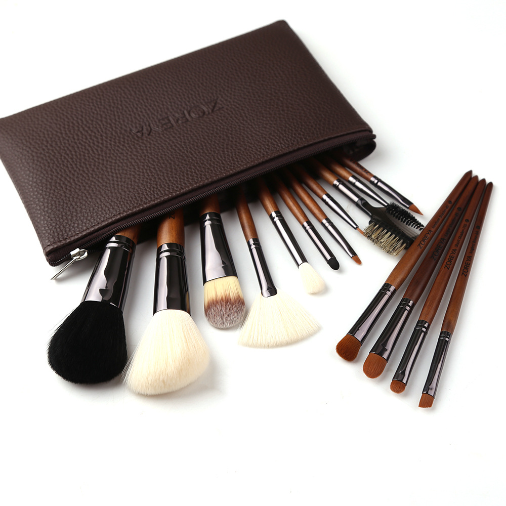 Zhuolya Nogal Negro al por mayor conjunto completo de herramientas de belleza de pelo de nylon cepillo suelto cepillo de maquillaje 15 pinceles de maquillaje traje