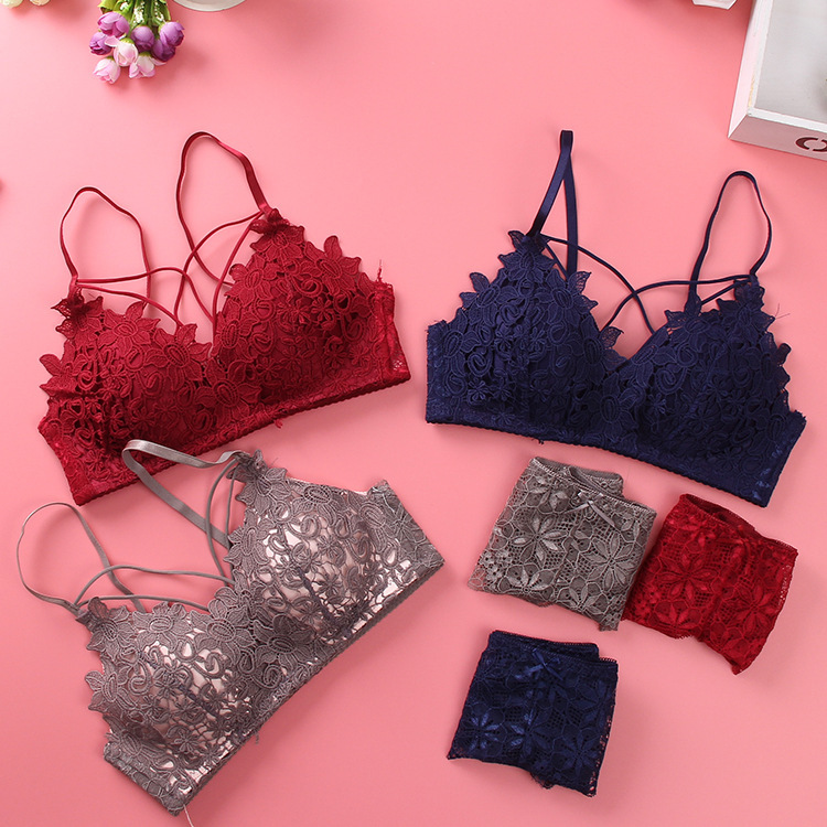 Japanese sexy lace underwear set factory direct exquisite embroidery explosion lace bra set Wholesale