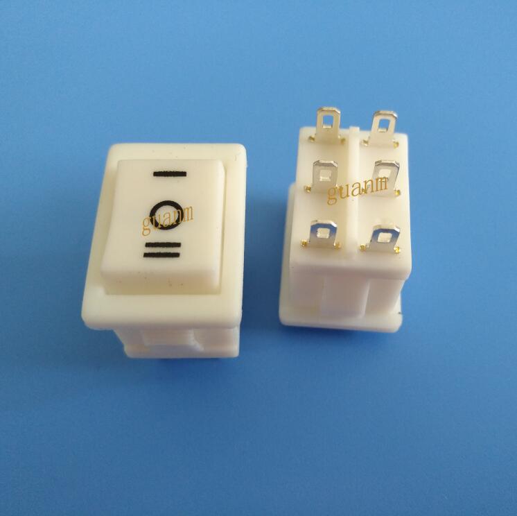 RS601G 白色船形开关 船型 翘板开关 21*15mm 六脚三档 6A250V