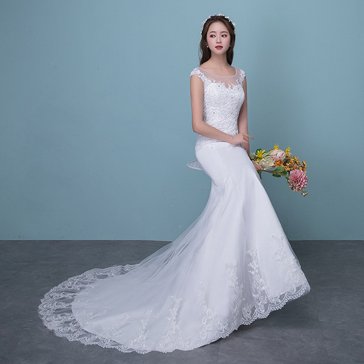 Wholesale off-shoulder wedding dress dinner new long tail bridal wedding dress European and American princess dream wedding dress