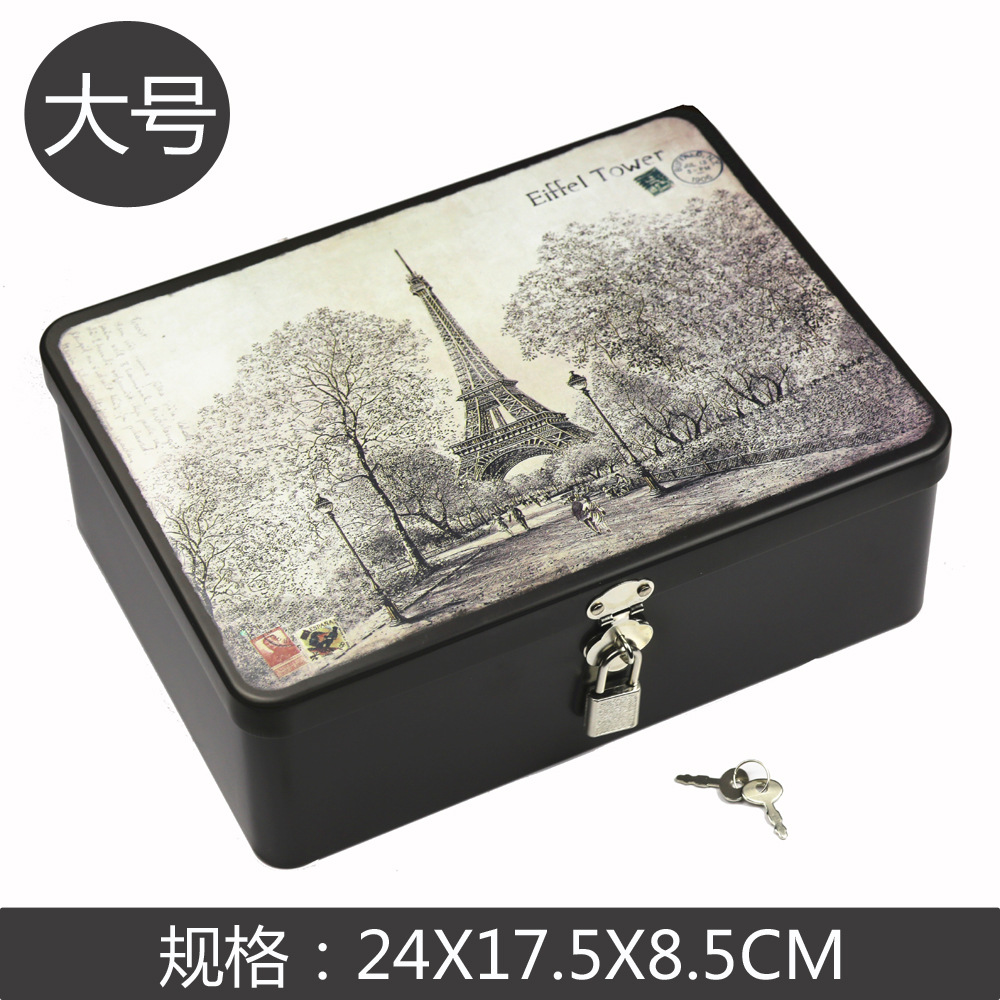 Fábrica en stock al por mayor caja de hojalata rectangular con cerradura de metal grande vintage caja de almacenamiento embalaje de regalo image 9