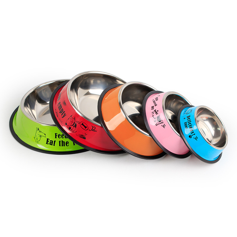 Fábrica al por mayor Hawo colorido Acero inoxidable aerosol pintura impresión único tazón de perro mascota perro tazón de dibujos animados PET Bowl