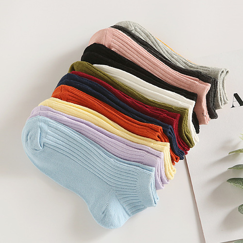 Spring and summer new style candy-colored double-needle women's boat socks solid color breathable sweat-absorbent socks women's cotton socks