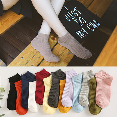 Spring and summer new style candy-colored double-needle women's boat socks solid color breathable sweat-absorbent socks women's cotton socks