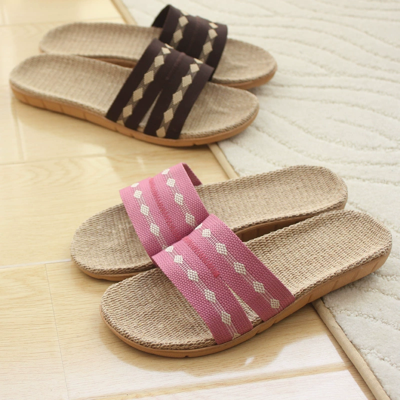 Летние домашние тапочки из ЭВА на толстой подошве для мужчин и женщин, бесшумные, удобные, оптом, в японском стиле, из льна