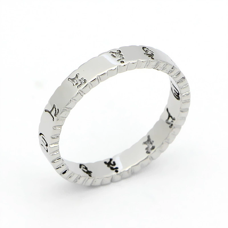 奥维洛 Six-word mantra, steel ornament, hollow ring, Ming mantra, blessing and peace, faith small ring, unisex