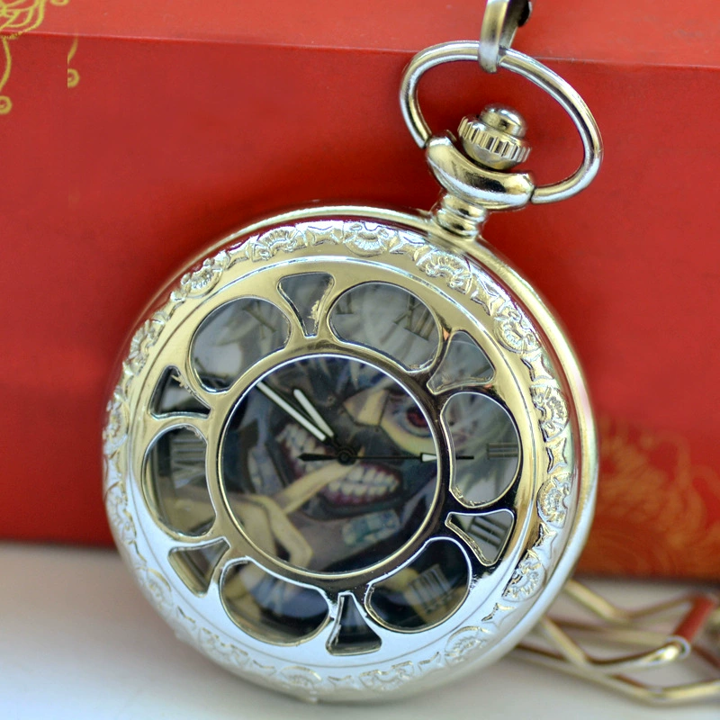 Big quartz pocket watch, silver necklace, wholesale