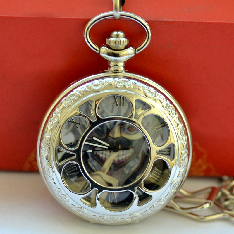 Big quartz pocket watch, silver necklace, wholesale