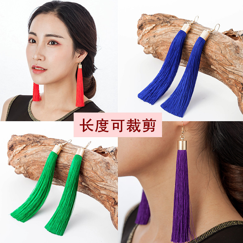 日韩流苏耳环民族风长款气质耳坠复古红色旗袍配饰耳饰品学生女