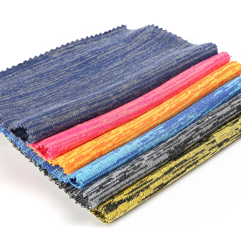 厂家直销  二批粗针段彩卫衣布针织面料 色织纬编竹节平面布面料