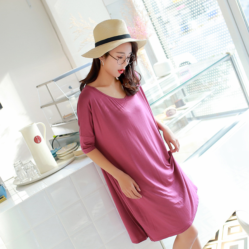 Foreign Trade Spring and Summer New Mid-Length T-Shirt Dress Mid-Sleeve Large Size Nightgown Modal Pajamas Plus Fat Plus Size