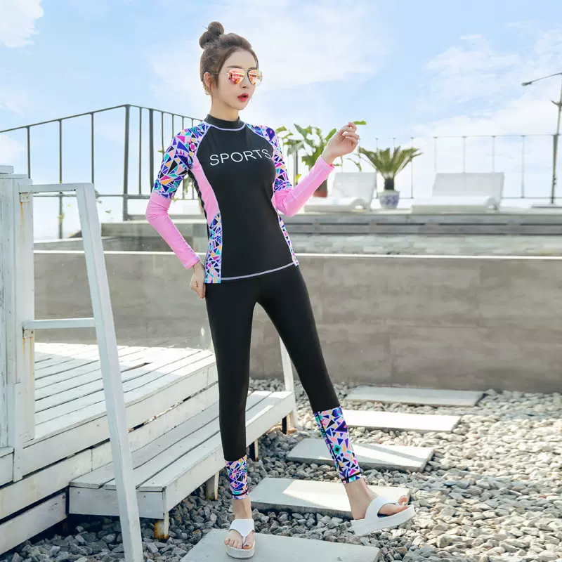 潜水服女分体长袖泳衣冲浪浮潜服防泼水母衣运动瑜伽服全身套装