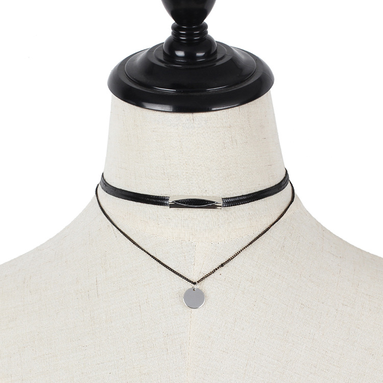 Black Round Sequin Multi-layered Choker Necklace For Women_voghion.com
