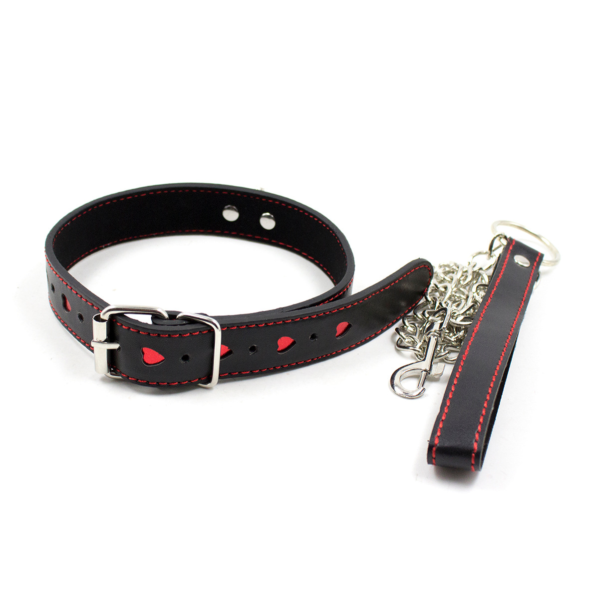 Los fabricantes suministran collar sexy collar adulto juego juguetes corazón rojo collar PU tracción Cadena de perro suministros para mascotas