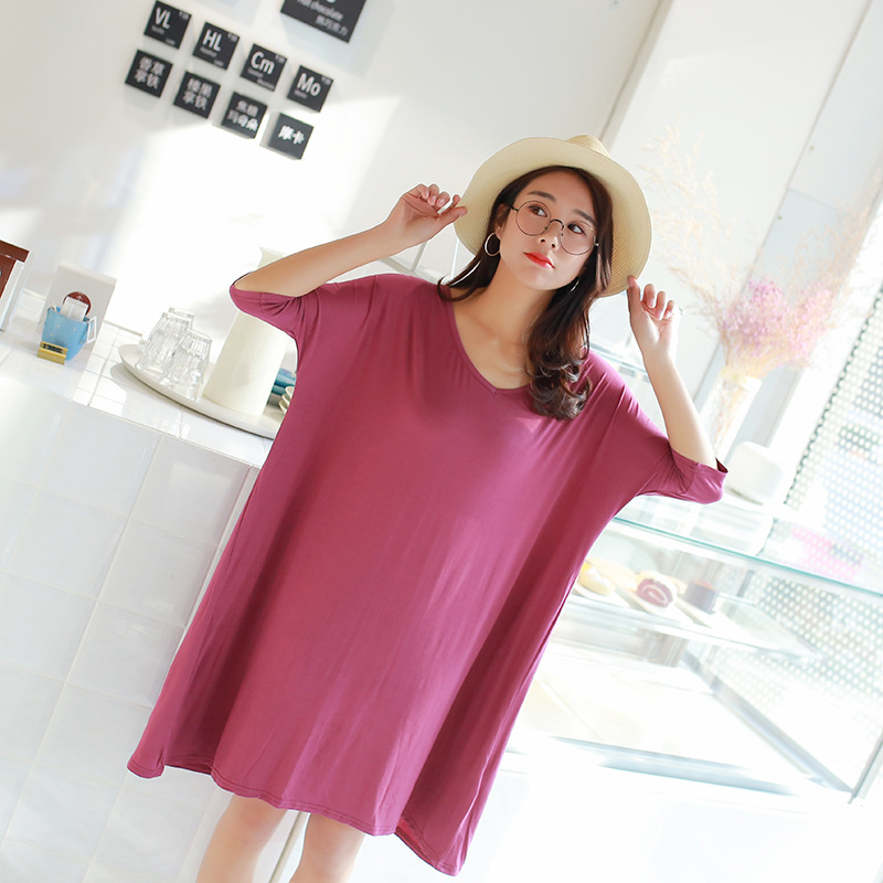 Foreign Trade Spring and Summer New Mid-Length T-Shirt Dress Mid-Sleeve Large Size Nightgown Modal Pajamas Plus Fat Plus Size