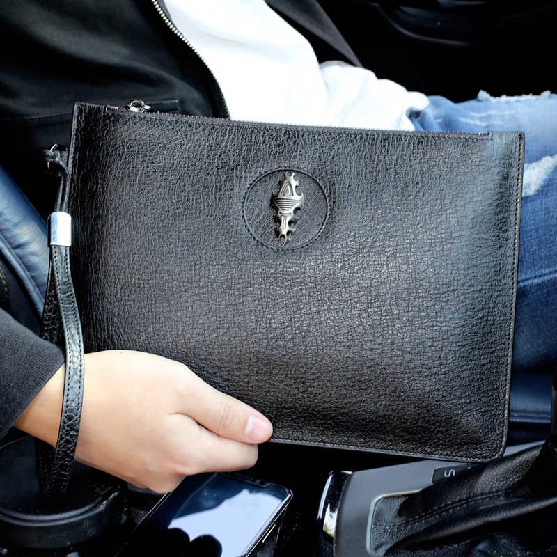 Handbag Men's Genuine Leather New Arrival Large Capacity Cowhide Men's Handheld Casual Fashion Clamp Bag Hand-held Men's Bag Envelope Bag Trendy
