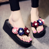 2023 new DIY handmade flower flip-flops summer TPR thick-soled non-slip women's beach shoes wedge sandals