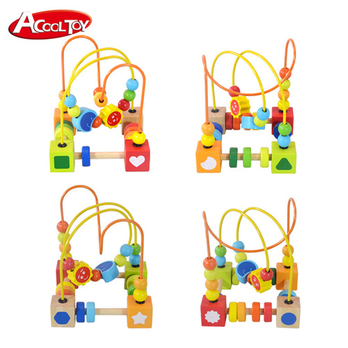 ACOOL TOY Wooden Age-Appropriate Baby Early Education Developmental Bead Stringing and Puzzles Baby Hands-on Enlightenment Wooden Toys