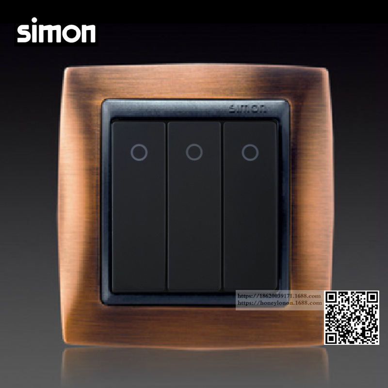 simon/西蒙 V8 三位单极开关带指示灯(亚光黑+拉丝铜)80370-26