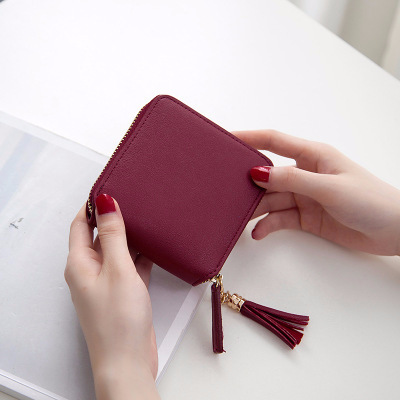 Square Zipper Wallet in Wine Red
